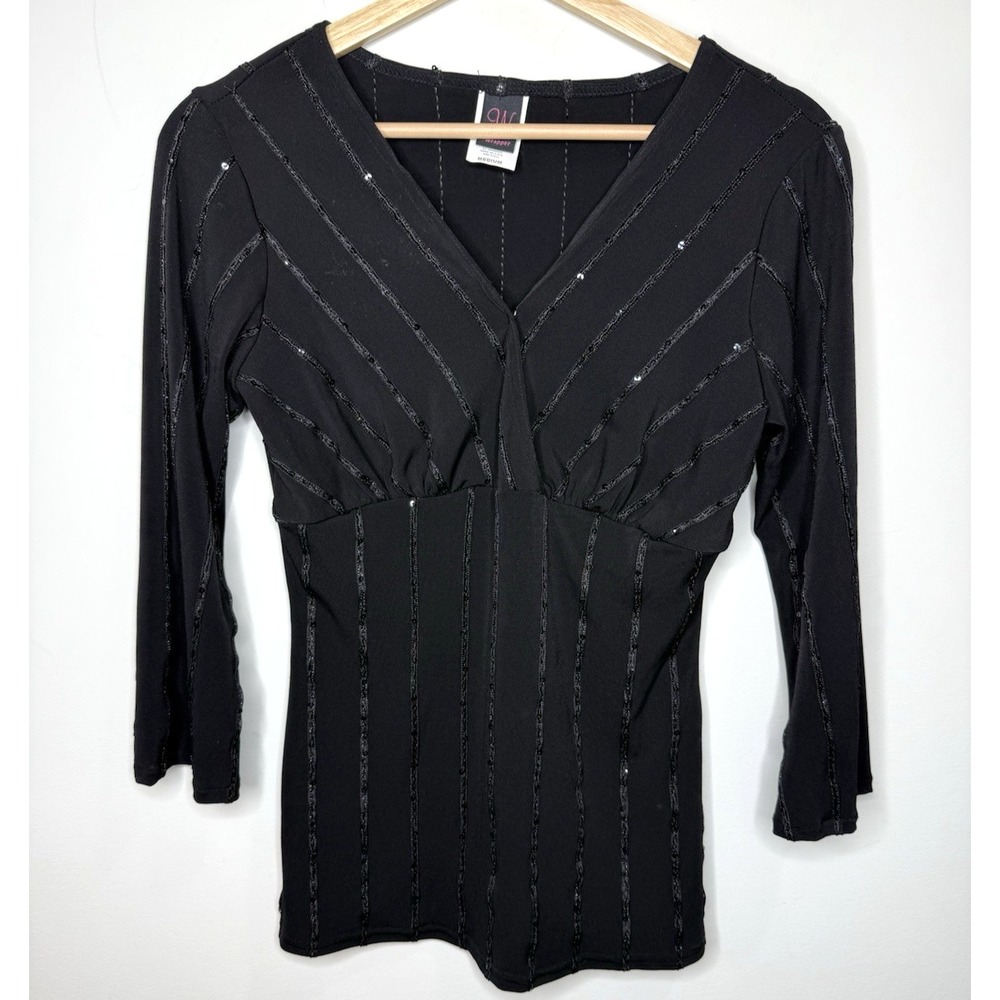 Vintage Y2K 90s Babydoll Dark Fairy Grunge Top Medium Black Sequin Goth Witchy M